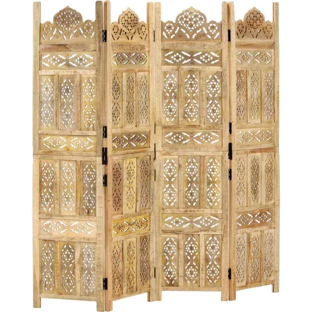 vidaXL Kamerscherm 4 panelen handgesneden 160x165 cm massief mangohout Bruin
