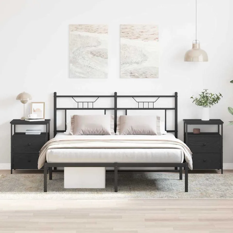 vidaXL Nachtkastje 2 st Zwart Eiken 34 x 35,5 x 50 cm Bewerkt hout, foto 2