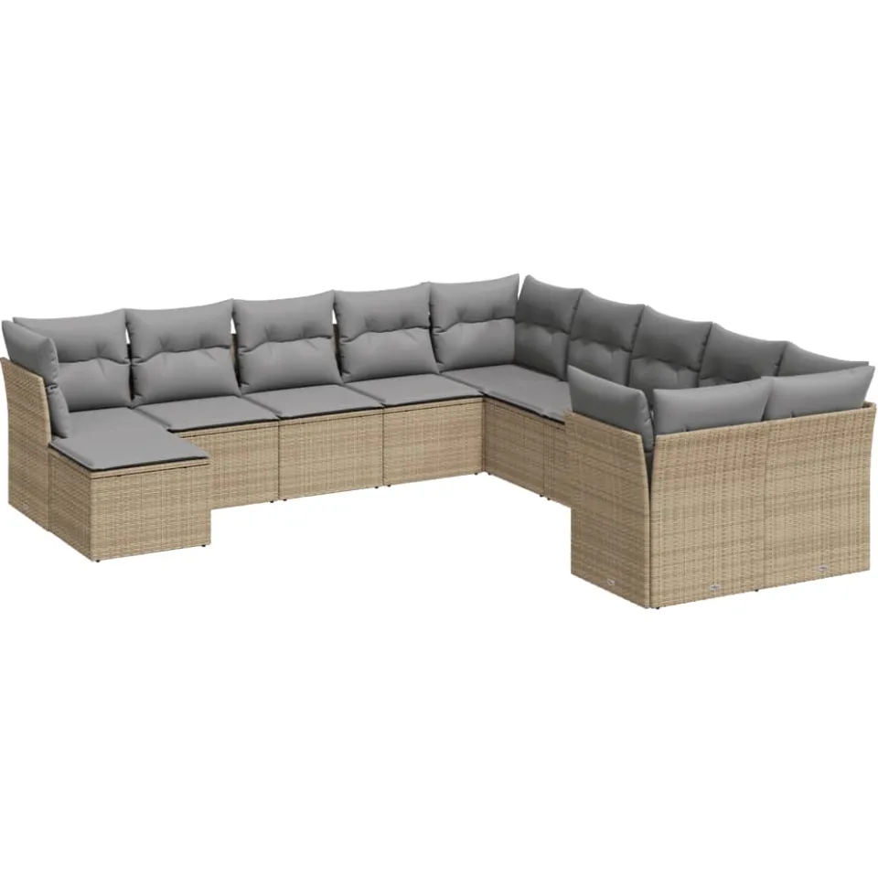 vidaXL 11-delige Tuinset met kussens poly rattan beige, foto 3