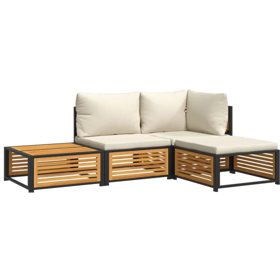vidaXL 4-delige Loungeset met kussens massief acaciahout bruin, foto 3