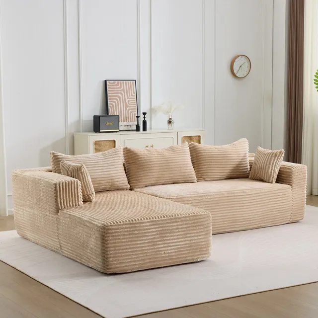 HAUSS SPOLE Hoekbank - Modulaire L-Vorm Met Chaise Longue - Diepe Zitting Voor Woonkamer En Appartement - Corduroy Beige