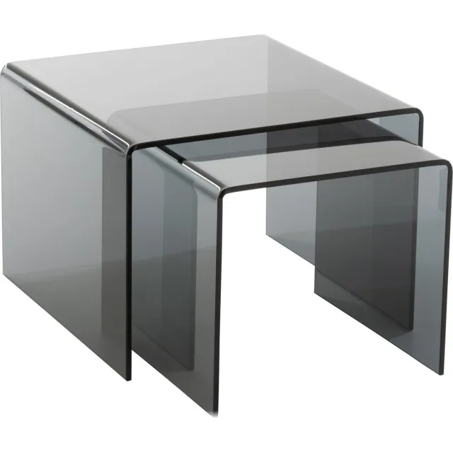 J-Line bijzettafel Gigogne - glas - zwart - set van 2