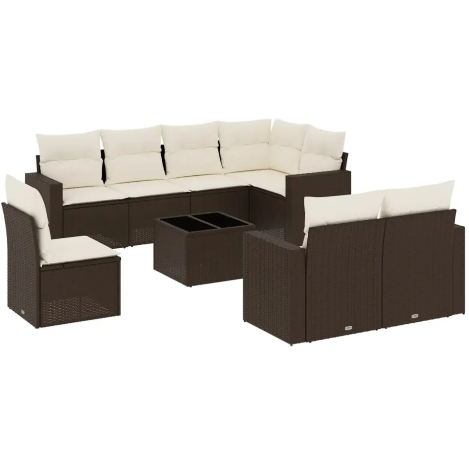 vidaXL 9-delige Loungeset met kussens poly rattan bruin