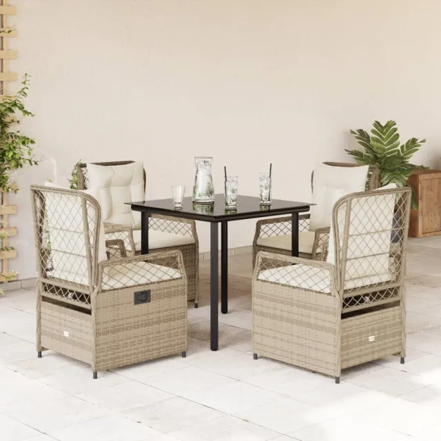 vidaXL 5-delige Tuinset met kussens poly rattan beige, foto 2