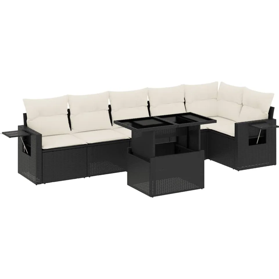 vidaXL 7-delige Loungeset met kussens poly rattan zwart