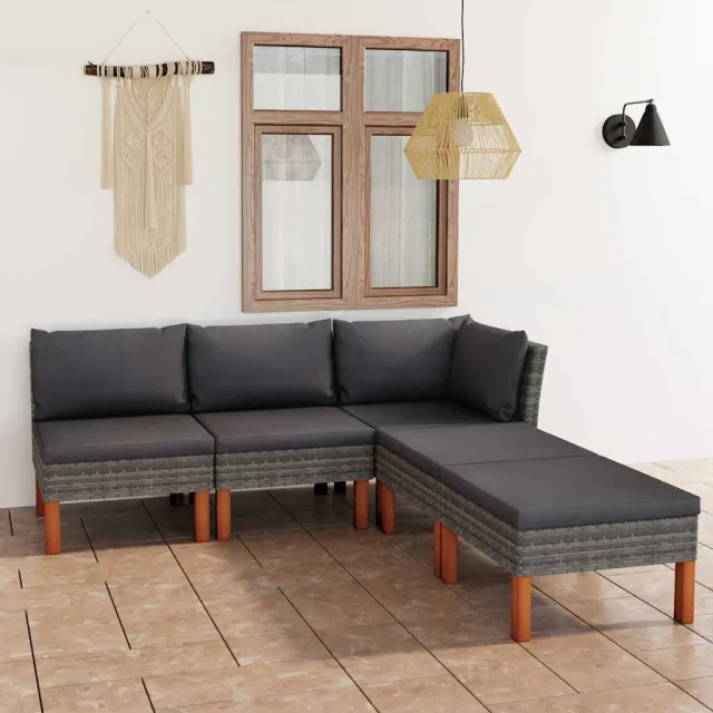 vidaXL 5-delige Loungeset met kussens poly rattan grijs, foto 2