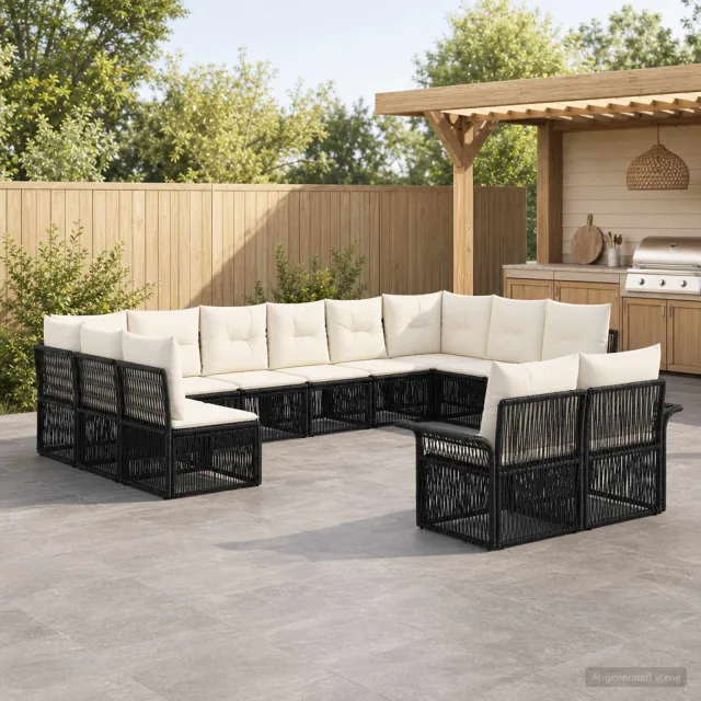 vidaXL Tuinbankenset 12 st Zwart poly rattan, foto 2