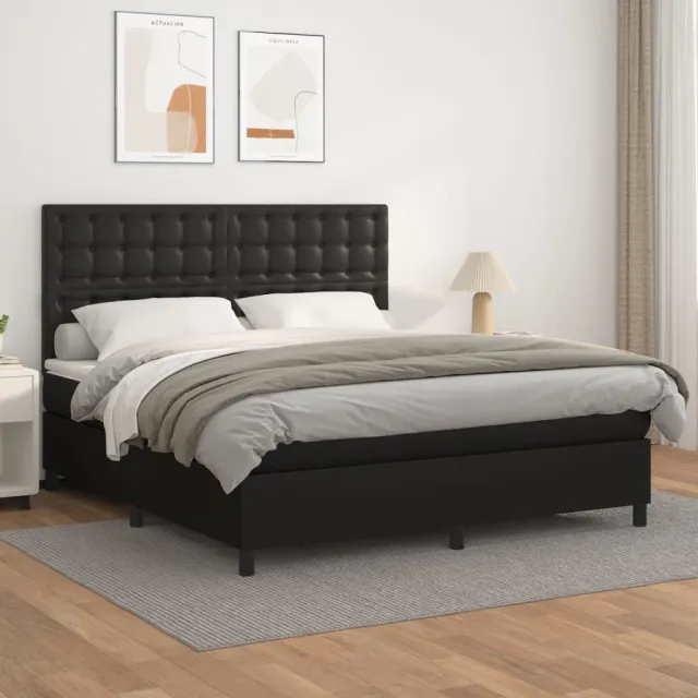 vidaXL Boxspring met matras kunstleer zwart 180x200 cm