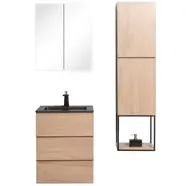 AquaVive - Praxis Eigen Merk Aquazuro Wastafelonderkast Napoli 59cm - Asgrijze Eik - Met 3 Lades - 59,4x75x47,5cm, foto 2