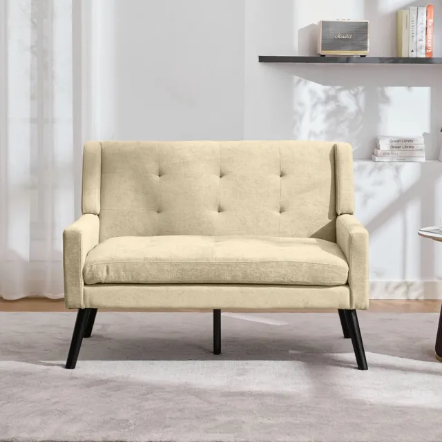 REDOM 2-Zits Zitbank - Gecapitonneerd - Minimalistisch - Voor Woonkamer Of Slaapkamer - Linnen Bekleding - Beige