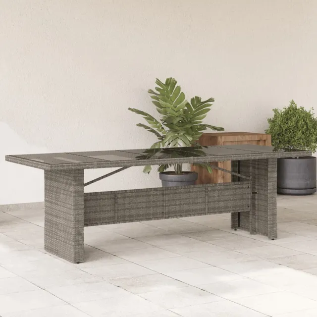 vidaXL Tuintafel met glazen blad 240x90x75 cm poly rattan grijs, foto 2