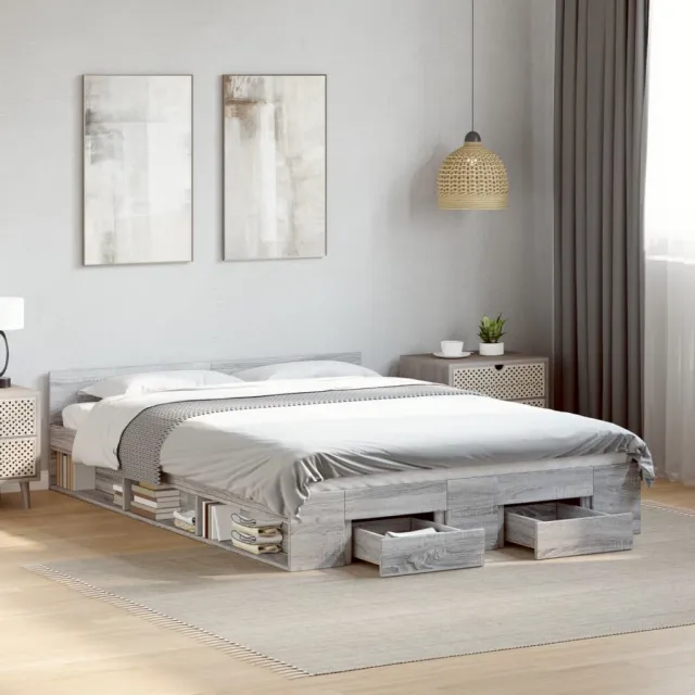 vidaXL Bedframe met lades bewerkt hout grijs sonoma eiken 135x190 cm