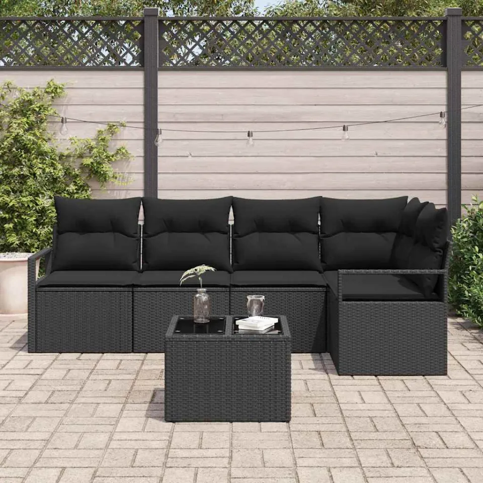 vidaXL Bankstel 6 st Zwart poly rattan, foto 3