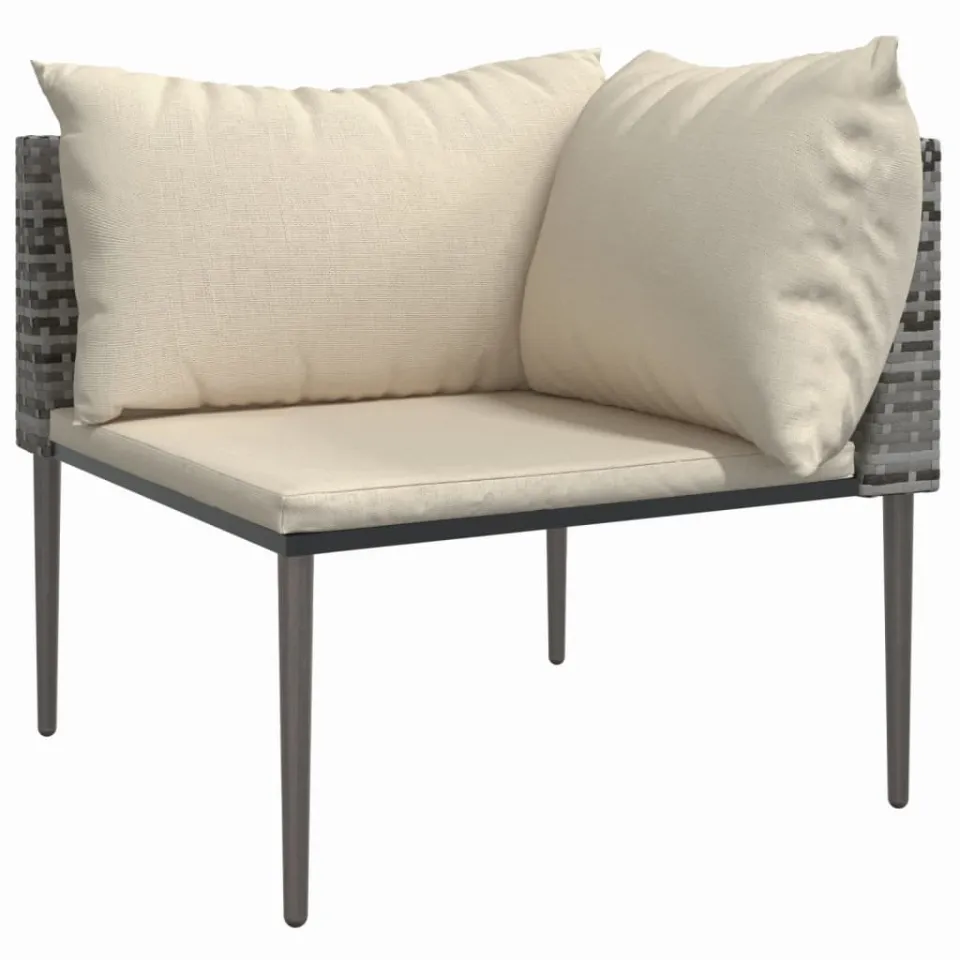 vidaXL 3-delige Loungeset met kussens poly rattan grijs, foto 3