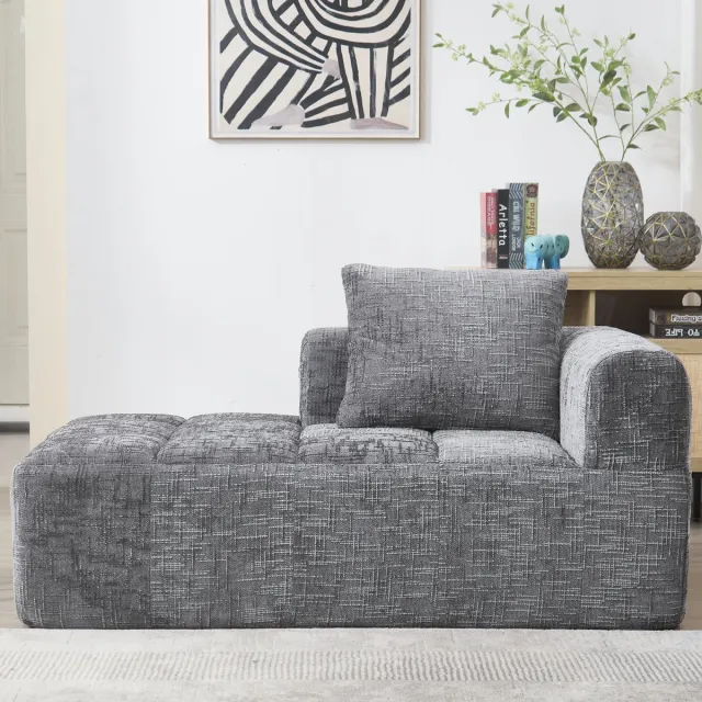 DESMIU Chaise Longue 158 x 90 x 60 cm - Zacht Met Kussen En Zijvakken - Voor Woonkamer En Slaapkamer - Chenille Grijs