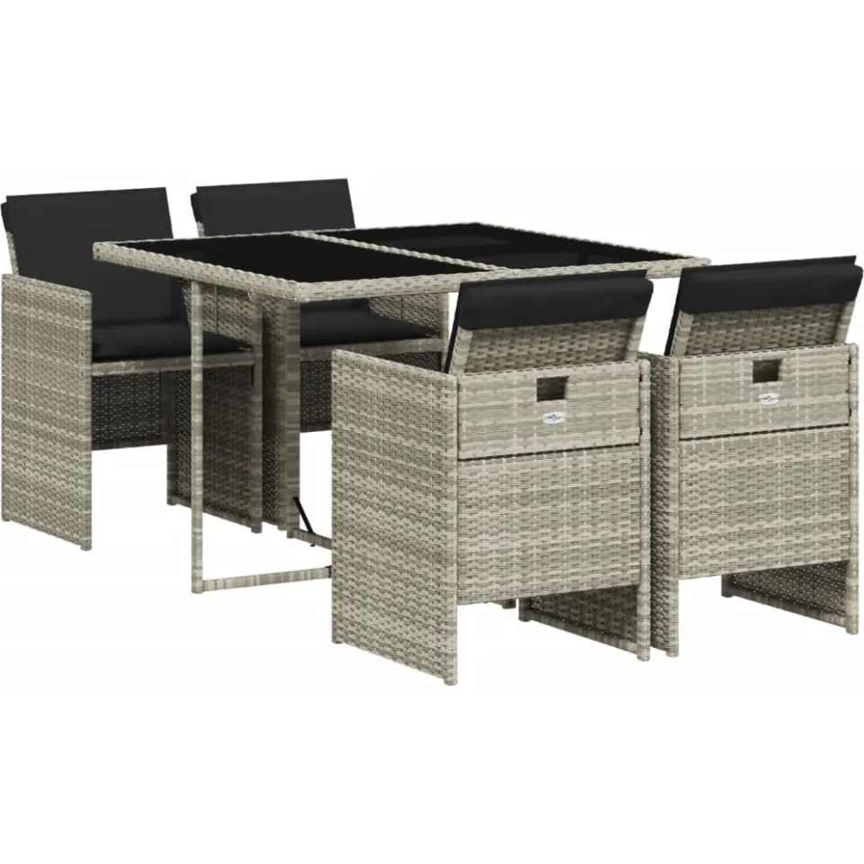 vidaXL 5-delige Tuinset met kussens poly rattan lichtgrijs grijs, foto 3