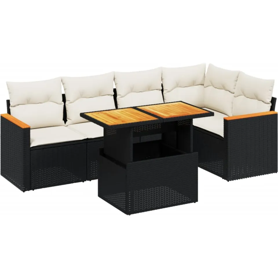 vidaXL 6-delige Loungeset met kussens poly rattan zwart