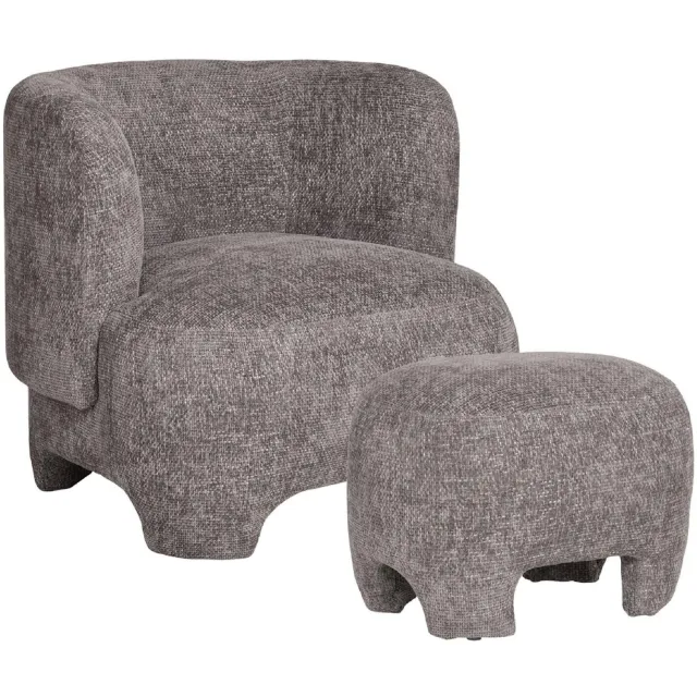 Nest of Nora Auri fauteuil loungestoel met hocker - Set met poef - Grijs