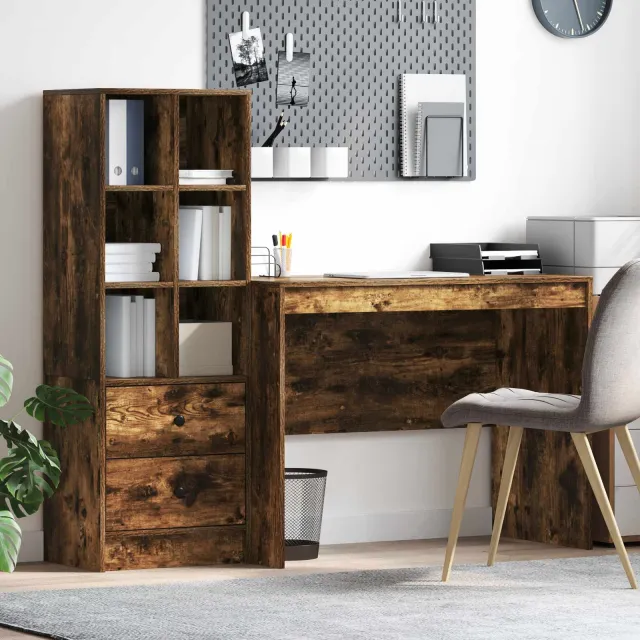 vidaXL Bureau Gerookt eiken 145.5 x 50 x 127 cm 2 st Bruin