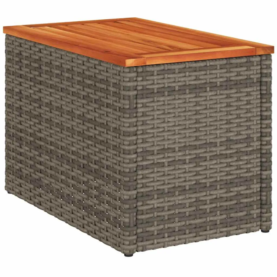 vidaXL Tuinbijzettafels 2 st 55x34x37 cm poly rattan en hout grijs, foto 4