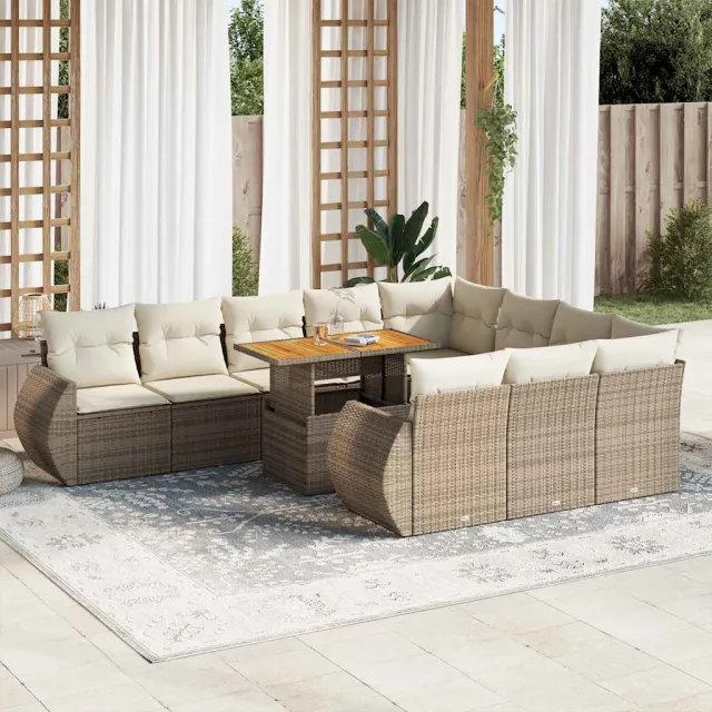 vidaXL 11-delige Tuinset met kussens poly rattan beige