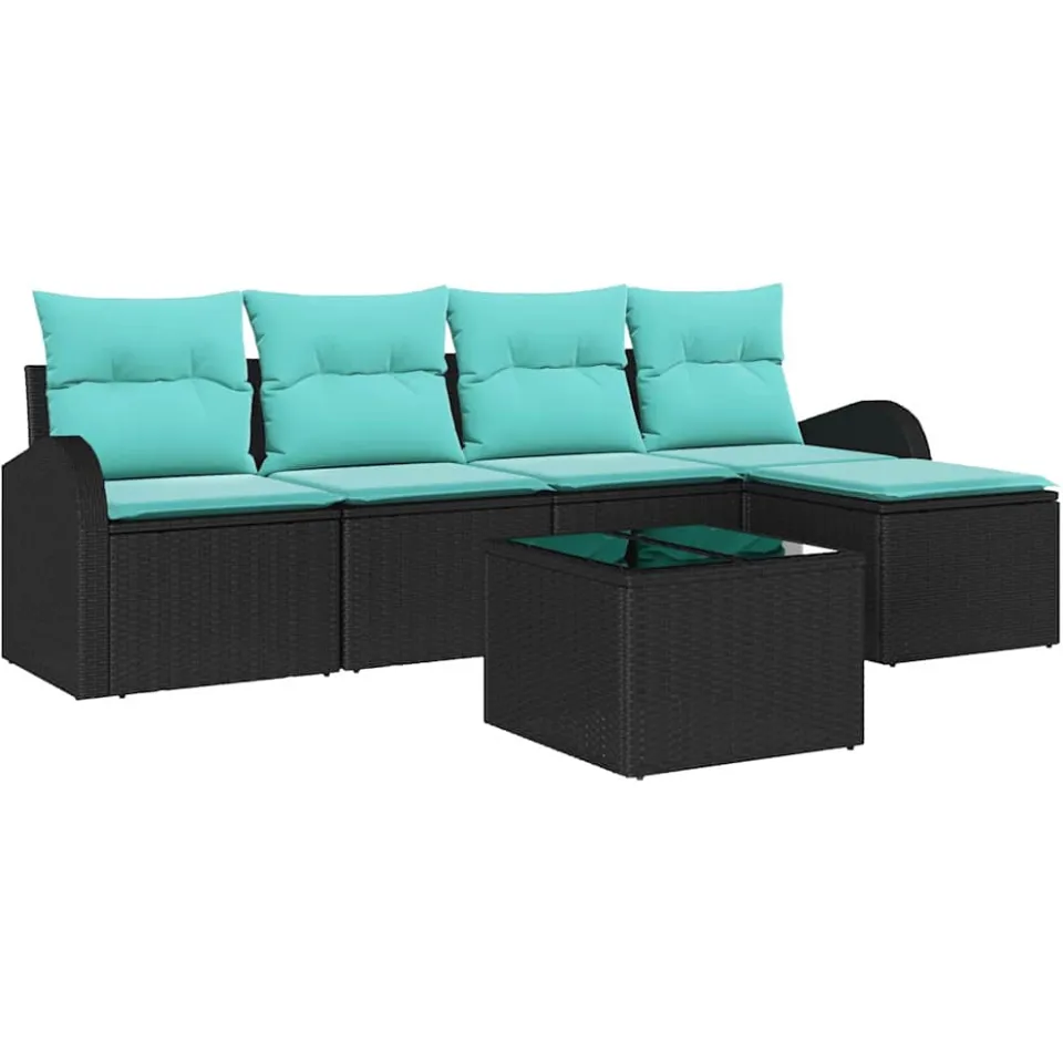 vidaXL Bankstel 6 st Zwart en Turquoise poly rattan