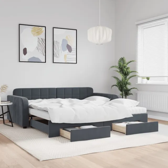 vidaXL Slaapbank onderschuifbed lades 100x200 cm fluweel donkergrijs