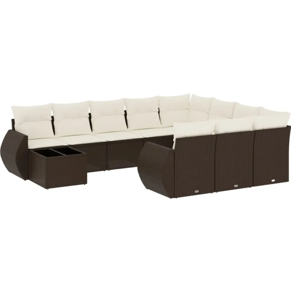 vidaXL 11-delige Loungeset met kussens poly rattan bruin
