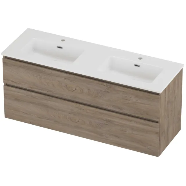 Proline Tribute Badmeubelset Porselein Elegant Dubbel 140x46x62 cm Glans Wit Raw Oak Eiken