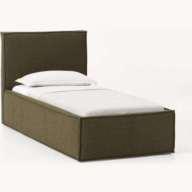 Westwing Collection Bouclé gestoffeerd eenpersoonsbed Dream Groen