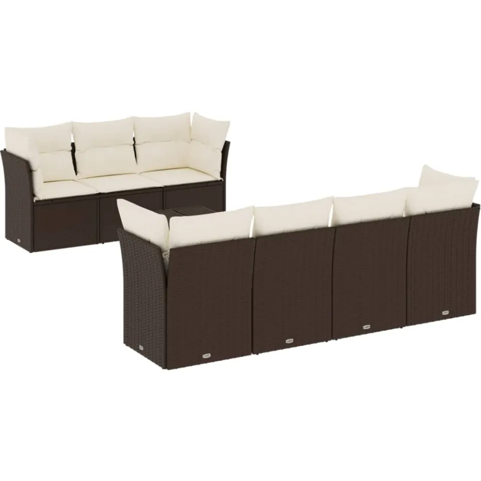 vidaXL 8-delige Loungeset met kussens poly rattan bruin