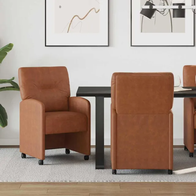 vidaXL Eetkamerstoelen met Wieltjes 2 st Kunstleer Bruin, foto 2