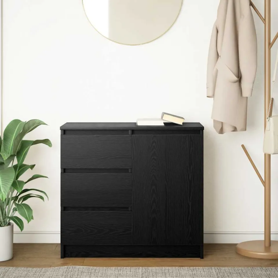 vidaXL Dressoir met lade 71x35x65 cm spaanplaat zwart eikenkleurig, foto 3