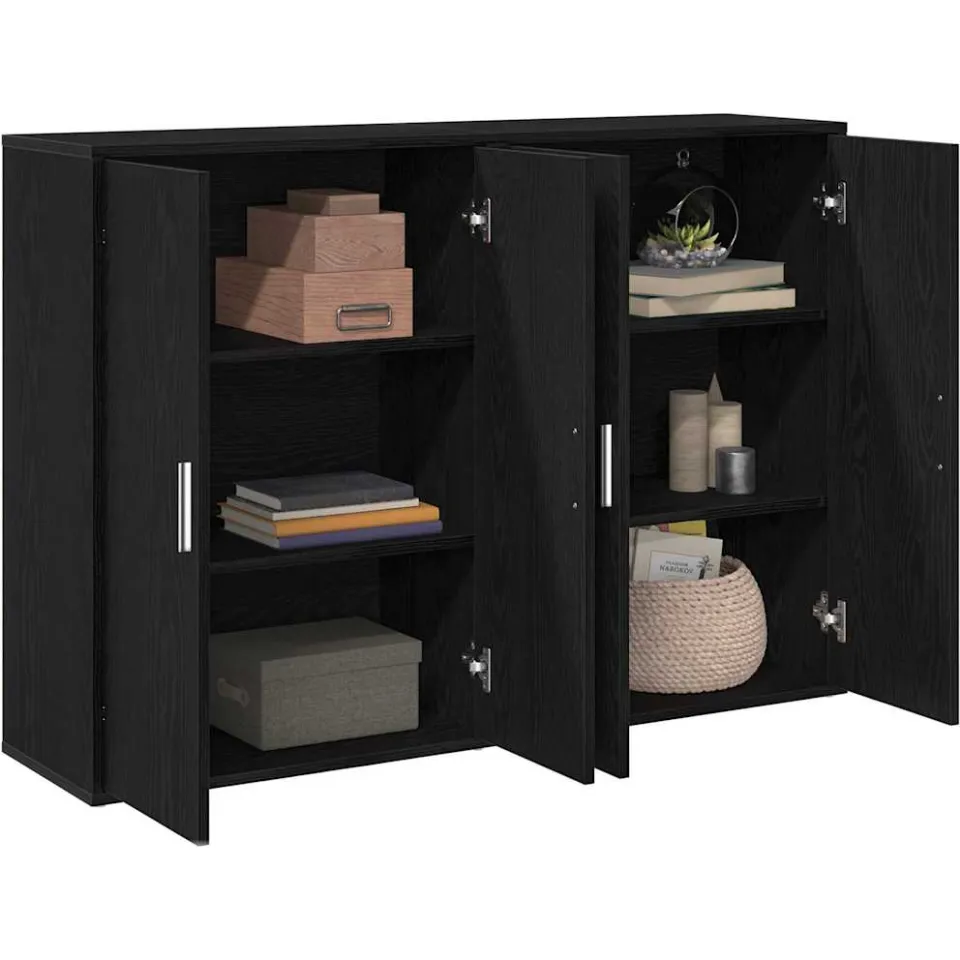 vidaXL Dressoir 2 st Zwart Eiken 60 x 31 x 84 cm Bewerkt hout