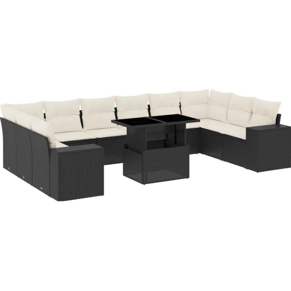 vidaXL 11-delige Loungeset met kussens poly rattan zwart, foto 3