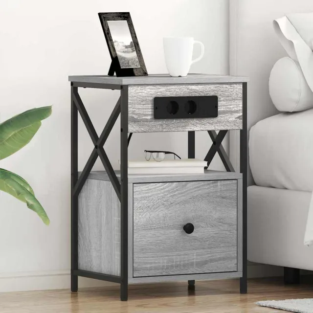 vidaXL Nachtkastje 2 st Grijs Sonoma 40 x 31 x 60 cm Bewerkt hout, foto 2