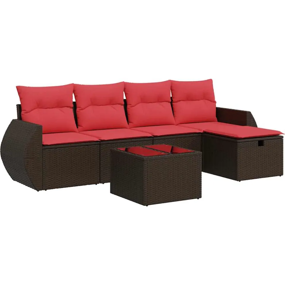 vidaXL 6-delige Loungeset met kussens poly rattan bruin, foto 3