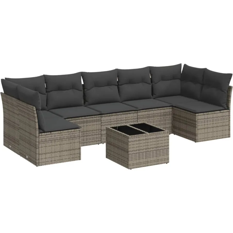vidaXL 8-delige Loungeset met kussens poly rattan grijs