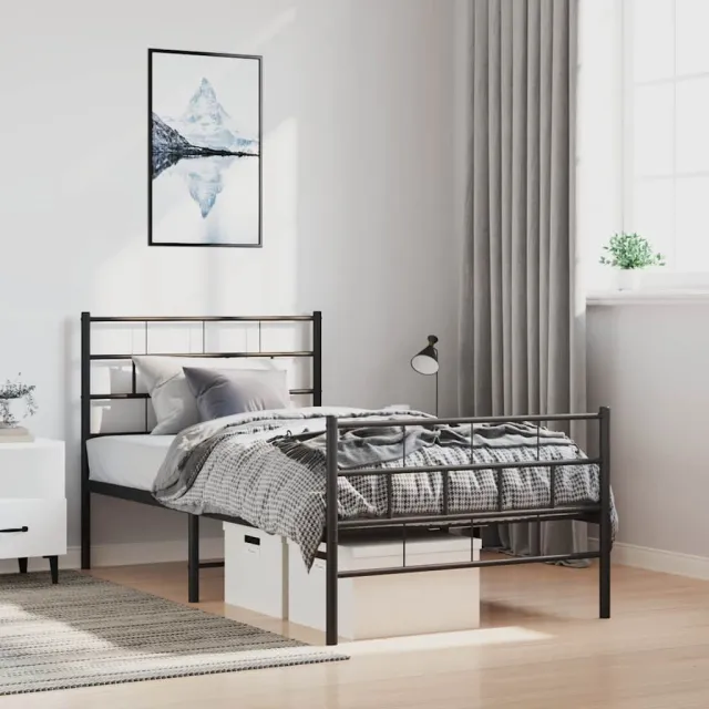 vidaXL Bedframe met hoofd- en voeteneinde metaal zwart 100x200 cm