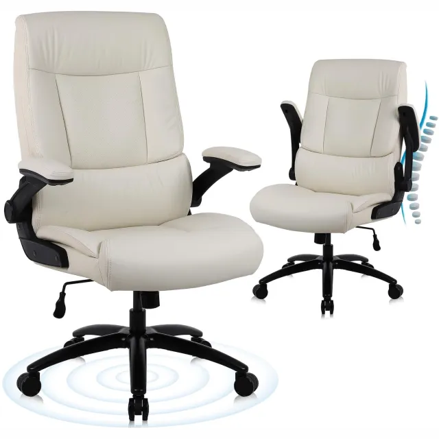 Duraxl Bureaustoel - Opklapbare armleuningen - 200 kg - PU-leer Beige