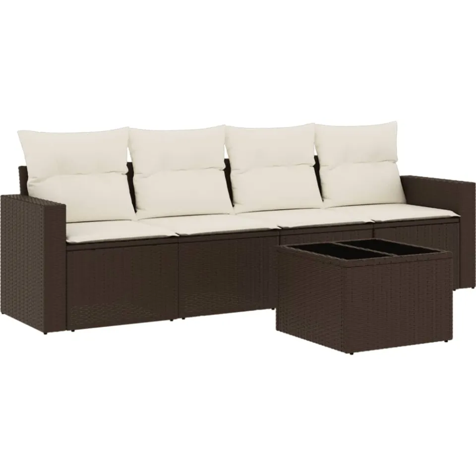 vidaXL 5-delige Loungeset met kussens poly rattan bruin, foto 4