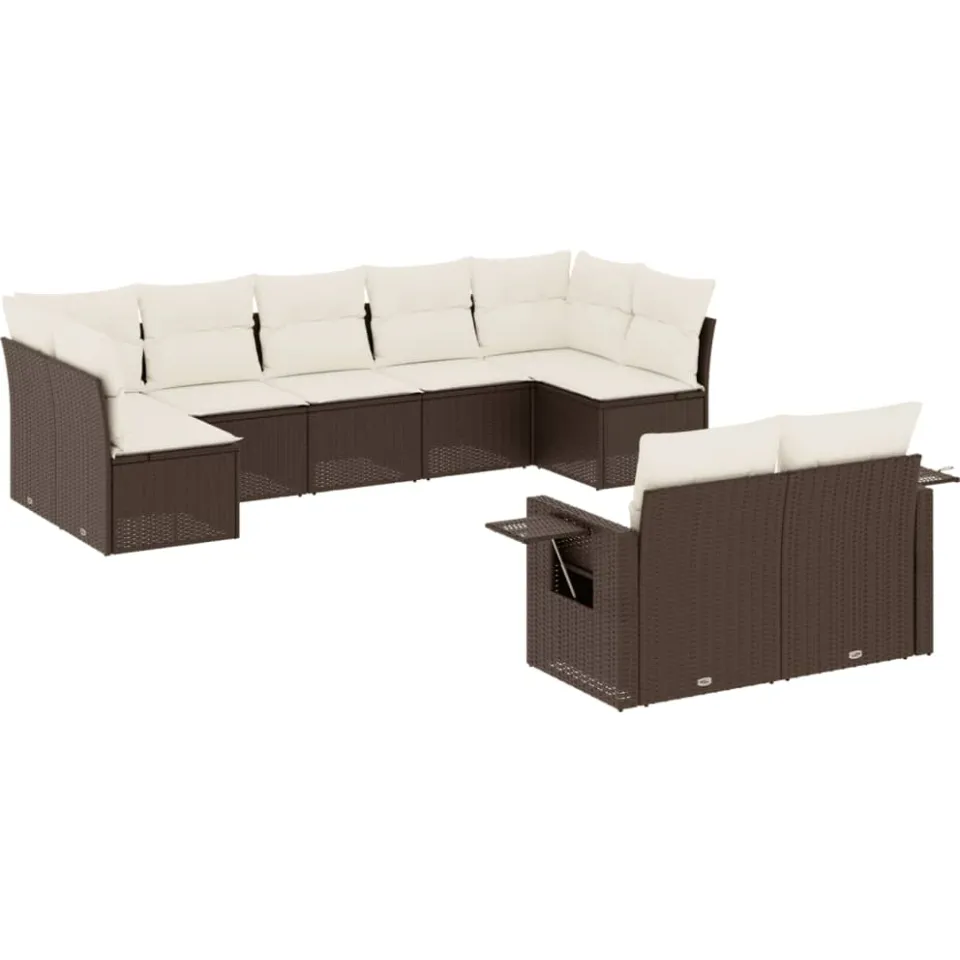 vidaXL 9-delige Loungeset met kussens poly rattan bruin, foto 3