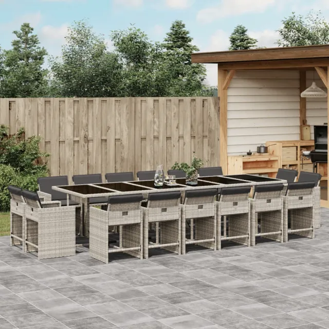 vidaXL 17-delige Tuinset met kussens poly rattan lichtgrijs grijs