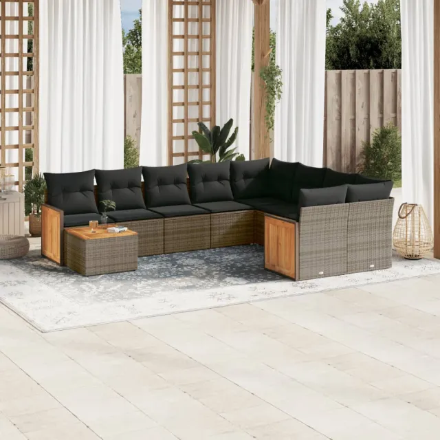 vidaXL 10-delige Loungeset met kussens poly rattan grijs, foto 2