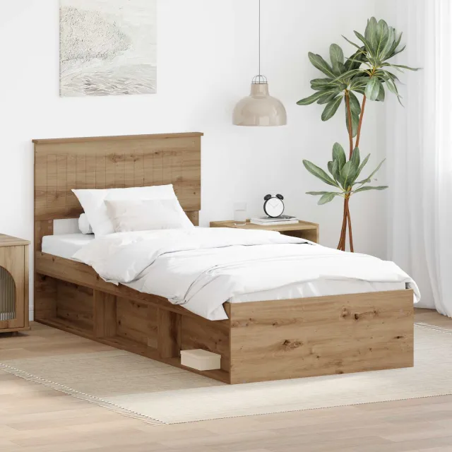 vidaXL Bedframe Ambachtelijk eiken 90 x 190 cm Massief grenenhout Bruin