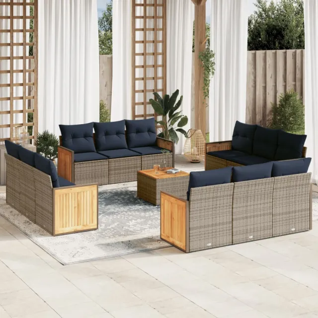 vidaXL 13-delige tuinbankset met kussens, grijs polyrotan, foto 2