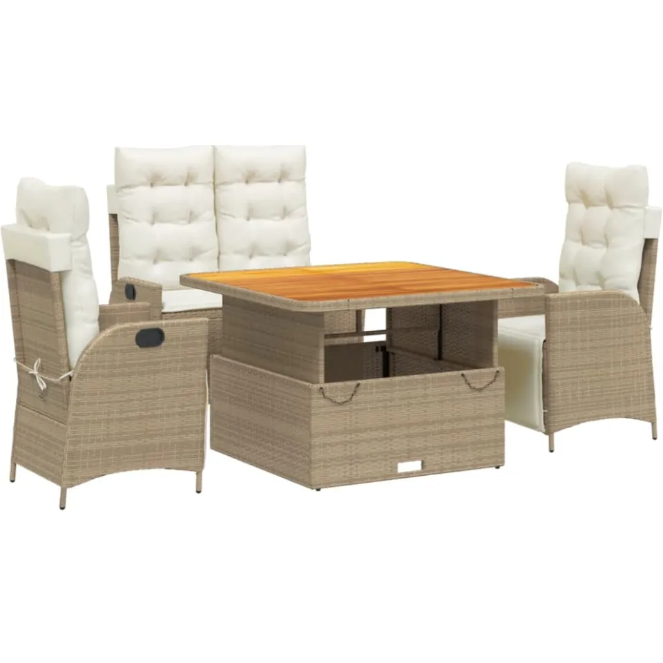 vidaXL 4-delige Tuinset met kussens poly rattan beige