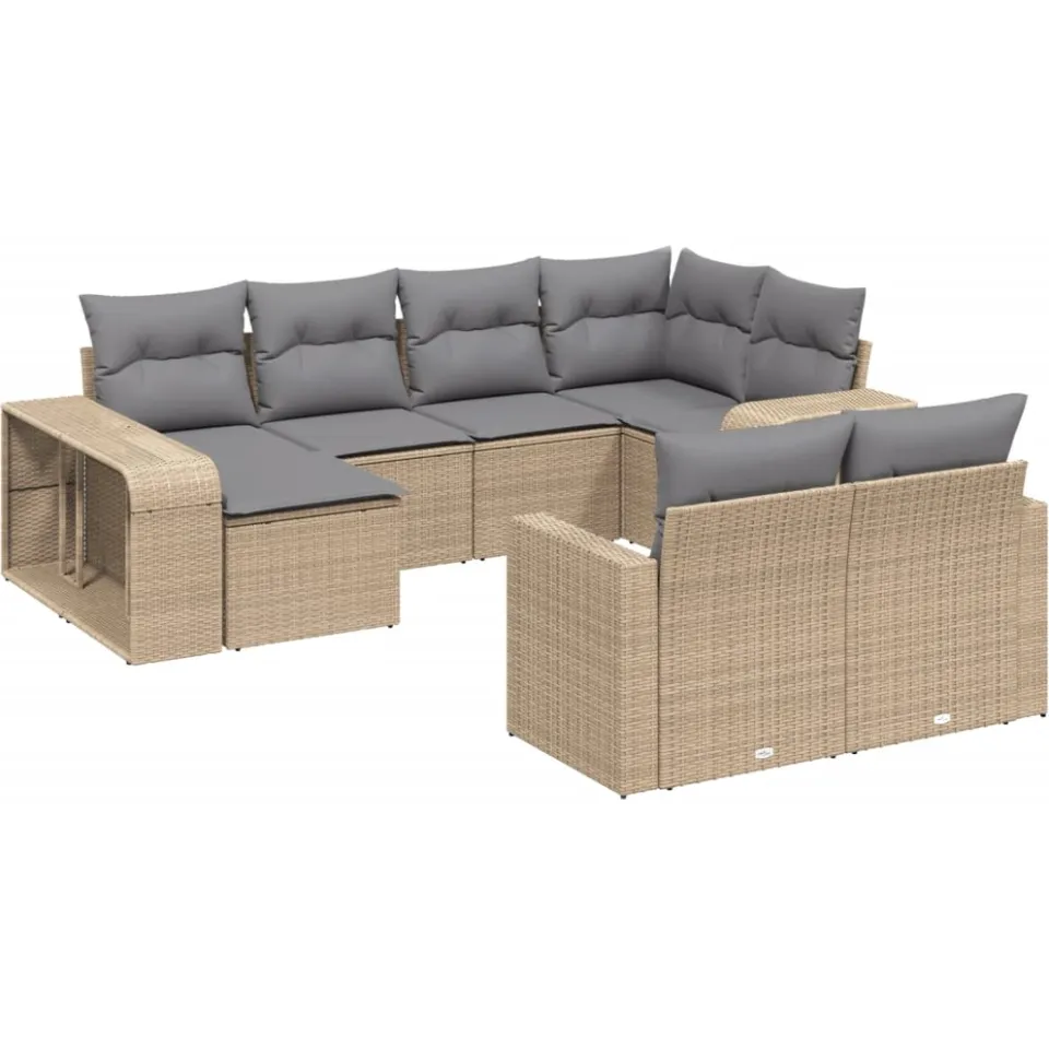 vidaXL 10-delige Loungeset met kussens poly rattan beige, foto 3