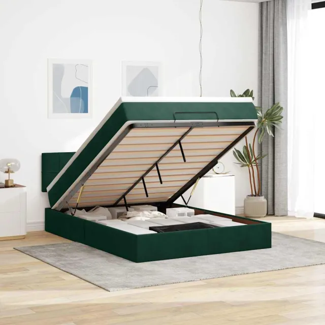 vidaXL Ottoman bed met matras 140x190cm fluweel donkergroen groen