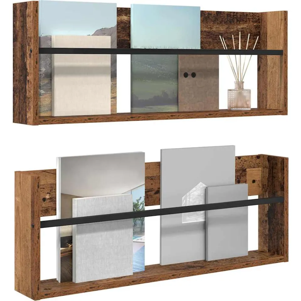 vidaXL Tijdschrift Rek 2 st Oudhout 80 x 12 x 30 cm Bewerkt hout Bruin